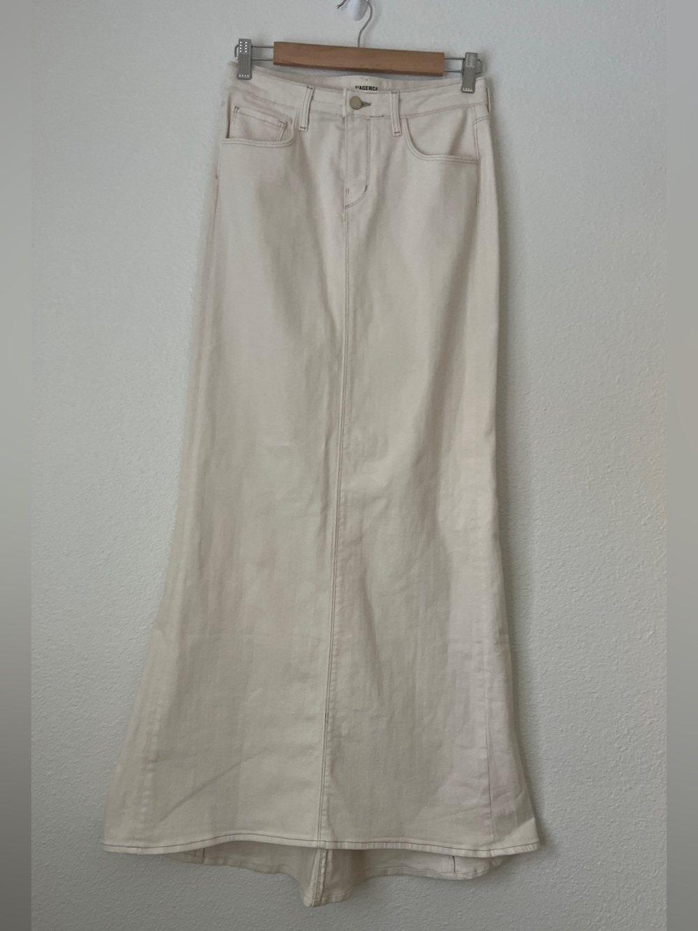 L'AGENCE Kailani Mermaid Denim Maxi Skirt Macadamia Cream Beige 26 High Low